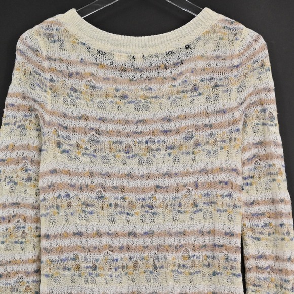 ANTHROPOLOGIE Sweater Womens Size S Cream Stripe Linen Open Knit Scoop Neck MOTH - Picture 6 of 13